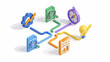 © Irfan Creatives - Business process icons connect together in an isometric workflow diagram. Illustrations