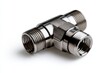 © Daria - Shiny silver metal pipe fitting with threaded connections for plumbing and industrial use isolated on white background