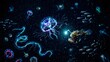 © Almira - Deep sea bioluminescent life with anglerfish and jellyfish in dark ocean abyss