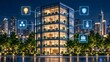 © your picture - Smart building infrastructure with internet of things icons representing automated facility management and energy efficiency