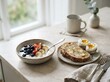 ©  pixelstockhub - Healthy breakfast bowl with fresh blueberries and avocado toast on a bright kitchen table at home. nut free meal plan