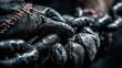 © PixelCraft Studio - Heavy iron chain links wrapped in weathered black leather fabric displaying intricate texture and dark moody lighting in a detailed macro photography shot for creative projects