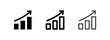 © liubomir118809 - Bar chart with an upward arrow icon in solid, bold outline, and thin outline styles, representing growth, statistics, and success.
