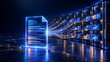© abusuhail - Glowing electronic document connected directly to server racks via bright fiber optic cables illustrating secure database querying and extraction
