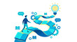 © shabana - Educational path concept vector, man walking on book road to lightbulb idea, creative learning journey and knowledge growth