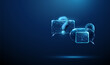 © Елена Бутусова - 3D blue chat bubbles with question mark and open padlock. Security question, password recovery, online support, help search, problem solving, service, safety concept