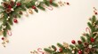 © KhandokerTanjum - Festive christmas background with evergreen branches red ornaments and pine cones arranged in a decorative corner frame border