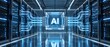 © Add Win - Artificial Intelligence (AI) cube with glowing data pipes connecting to server racks in a data center