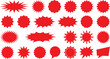 © Sheule - Red Price Tag Starburst Sticker Set with Blank Comic Explosion Shapes and Sale Promo Badges for Shopping Discounts and Advertising Offers