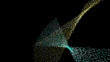 © ini__saya - Turquoise dot mesh with golden trail wave. Abstract hourglass particle node network. Cyan stardust connection line on black space background.