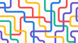 © Tapos - Seamless flat design pattern featuring colorful curved pipes and tubes mapped over a soft grid graph background in bold vibrant blue red orange yellow teal and purple colors for modern abstract