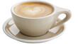 © Andrei - Isolated coffee cup with heart latte art on a saucer, delicious hot beverage for breakfast