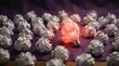 © FOYSAL - Glowing light bulb made of paper among crumpled paper balls representing a bright idea.