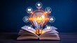 © Baqir khan - Artificial intelligence concept with glowing light bulb, open book and digital technology icons for education and innovation