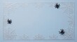 © Vexelora - Black plastic spiders and white glittery webs bordering a light blue background with halloween background decoration sparkling minimalist creature abstract seasonal