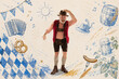 © master1305 - Senior Bavarian man looking into distance in bright Oktoberfest poster with copyspace. Concept of event posters, seasonal tourism and traditional celebration content.