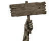 © miracle - Zombie hand holding old wooden sign isolated on transparent background