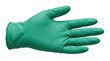 © shah - Green nitrile medical glove on white background. Disposable latex-free surgical glove for healthcare. Protective rubber hand equipment.