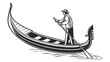 © Atiq - Gondolier rowing a traditional venetian gondola on water with black and white gondolier venetian