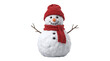 © Isolated_png - Cute snowman wearing red knit hat and scarf standing with stick arms on isolated transparent background.