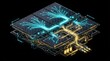 © Pro_Image_coll - Isometric digital illustration of a solar energy panel array with glowing data with representing energy distribution light pathways with against black background