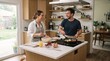 © Letcia - Couple happily cooking breakfast together in a modern kitchen with fresh ingredients and sunlight