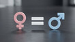 © SharpShot Studio - Gender equality symbols with an equals sign on a dark surface