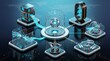 © CuteBee - Advanced quantum computing and robotic automation nodes connected to central server database storage unit with glowing fiber optic cables in futuristic digital research space