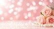 © Leo - Delicate blush roses with a string of pearls and a silver butterfly against a bright pink and white bokeh glow