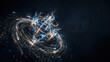 © Arthur - Abstract glowing energy sphere with swirling light particles on dark background. Generative ai creating digital neural network visualization.