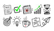 © Blue bird - Hand drawn business and productivity icons set isolated on transparent background