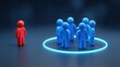 © Chayanan - Social exclusion and workplace isolation depicted by a single red figure apart from a blue corporate group.
