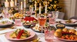 © Sidratul - Festive christmas dinner table setting with candles and gourmet food