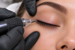 © LK  - Close-up of professional lash line permanent makeup creating a defined and expressive eyelash contour.