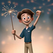 © Awais - Man celebrating with a glowing sparkler against a background of festive fireworks.