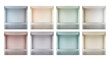 © DreamGen Works - Minimalist empty room set with 8 pastel wall colors, modern studio interior mockups, clean architectural gallery spaces for product display