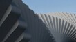 © Sajeduil - Modern 3D Architectural Building Facade with Metallic Staircase, Domino Steps and Upward Arrow Symbol for Business Success, Growth and Conceptual Design
