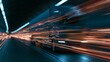 © Ashi - Futuristic truck speeding through illuminated tunnel with dynamic light trails, high speed transportation, advanced automotive technology, motion and innovation concept