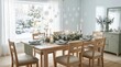 © SimpleLife Stock - Elegant winter dining room table setting with festive snowflake decorations
