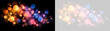 © Igor - Effetto luci bokeh colorate con sfere luminose oro e blu su sfondo trasparente PNG