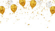 © AIDIN - gold metallic balloons and confetti rain isolated on transparent background, png golden birthday party and anniversary celebration and sale overlay social media design element