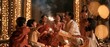 © petrrgoskov - Pure joy radiates as three generations of an Indian family laugh together holding sparklers, surrounded by glowing diyas and string lights. Authentic Diwali celebration capturing warmth.