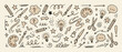 © Aurora frame - Artistic collection of hand drawn doodle elements featuring pencils paintbrushes lightbulbs stars and thought bubbles for creative brainstorming sessions and educational school project designs