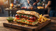 © Rajender - Traditional grilled choripan sandwich with spicy chorizo sausage and fresh chimichurri sauce