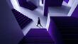 © BlackBridge Media - Person Navigating Surreal Minimalist Purple Staircase Maze