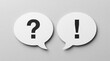© Hendra - Two speech bubbles with question mark and exclamation mark icons on grey background