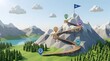 © Takkamutta - Mountain path with milestones to success and goal flag