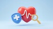 © Paul - Medical healthcare icon set in 3D showing a blue shield with cross, heart cardiogram, and magnifying glass.