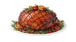 © Jahid - A glazed Christmas holiday ham with cloves and oranges isolated on transparent background. Ideal for festive menu and gourmet winter feast advertising.