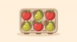 © mytour - Molded recycled paper pulp tray protecting fresh apples and pears, representing plastic free packaging for sustainable grocery retail and food distribution.